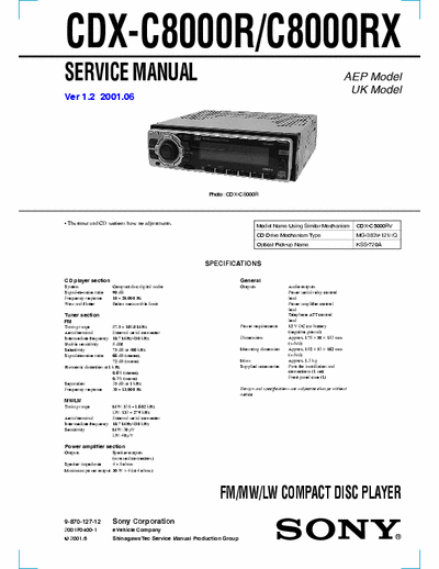 Sony CDX-C8000 Car Hifi Head Unit Service Manual